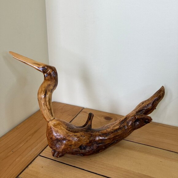 Burled Wood Sculptural Bird Folk Art Waterfowl Hand Carved Wooden Decoration - Picture 1 of 7